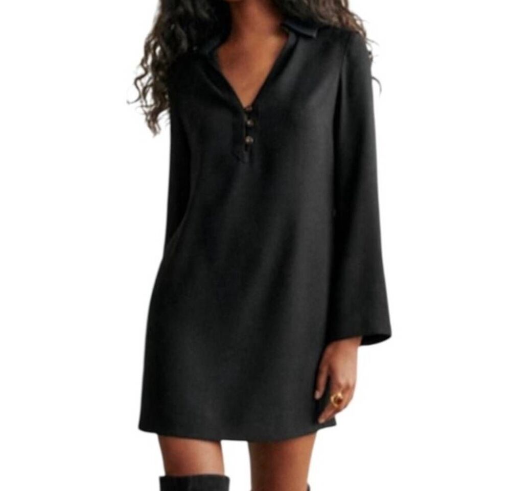 Sezane Sole Black Wool Blend  Dress, Sz 34/US 2